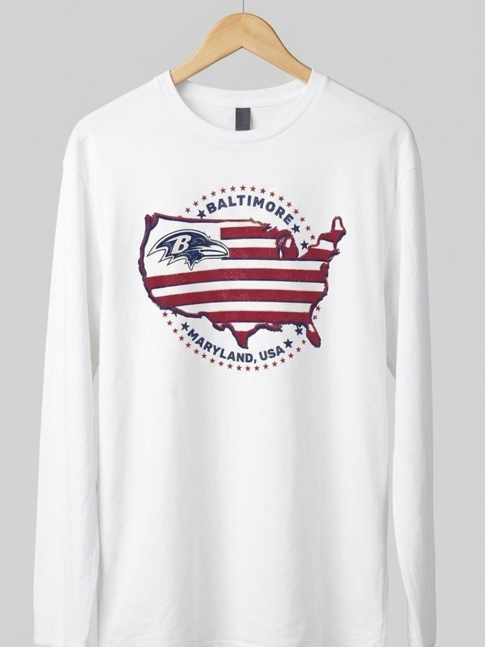 Baltimore Maryland USA Long Sleeve Graphic Tee - White - New - Large